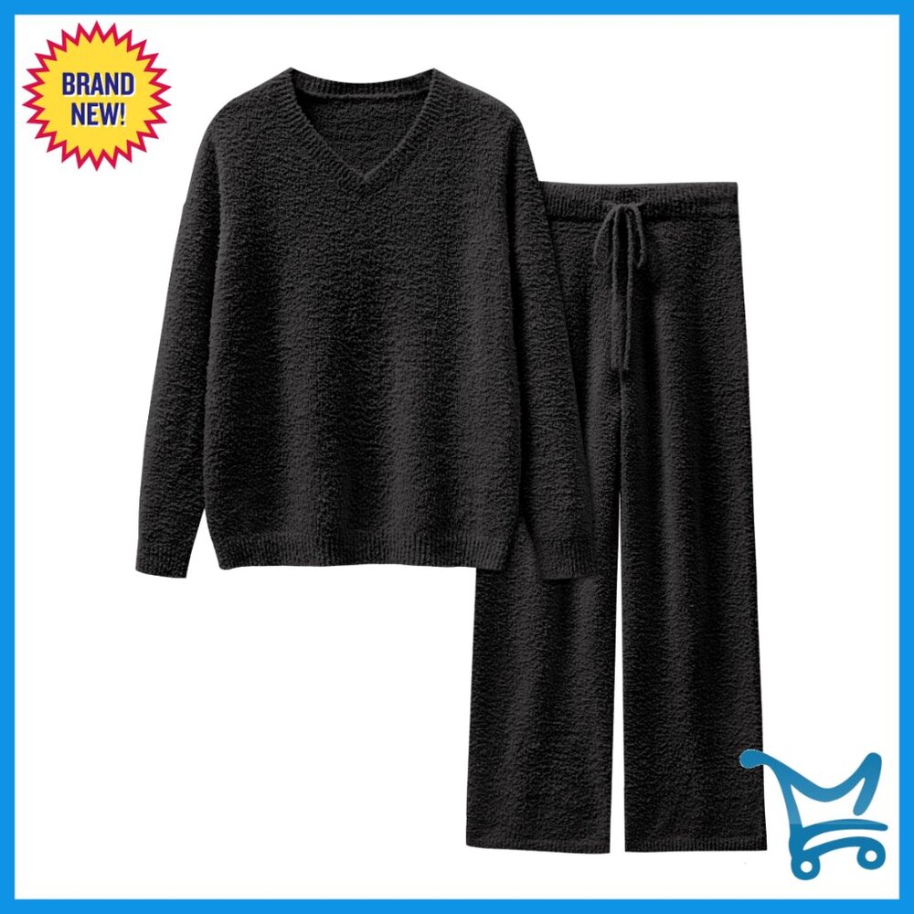 Fuzzy Fleece Lounge Set Cozy Oversized Two Piece Pajamas Loungewear Comfy